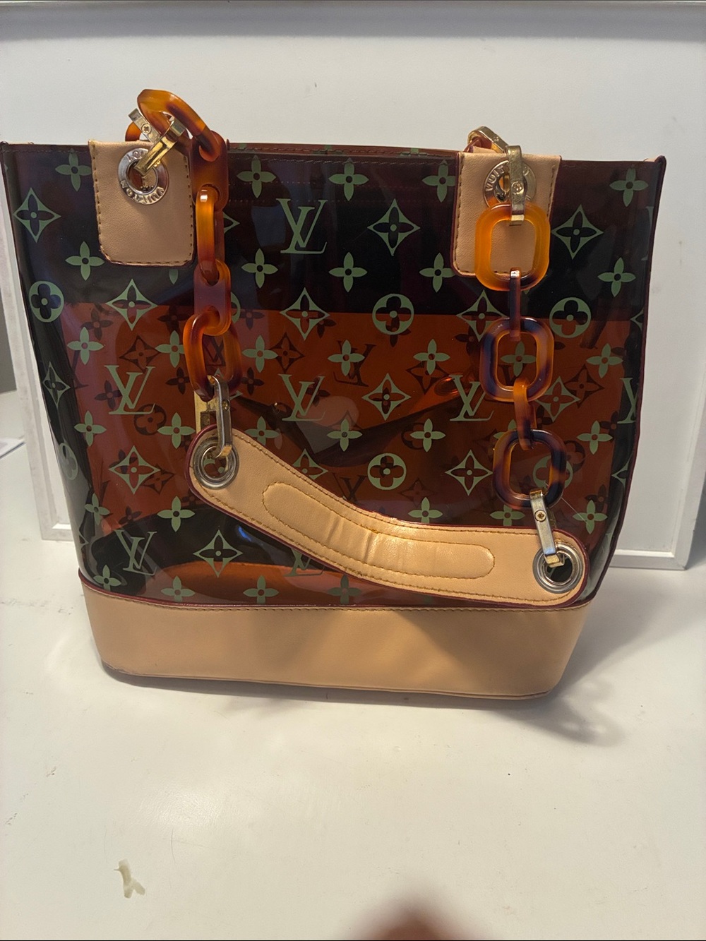 Louis Vuitton Brown Transparent Monogram Tote with Tortoiseshell Chain